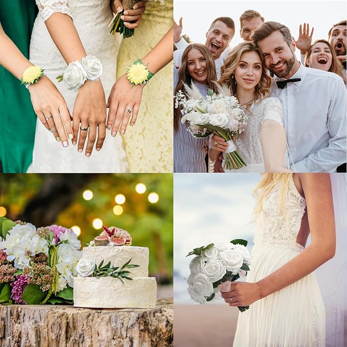 JOYLEX 200Pcs White Artificial Flowers Realistic Roses, Real Looking Fake Roses with Stem for DIY Wedding Bouquets Centerpieces Bridal Shower Party Home Romantic Decorations (White, 200pcs)