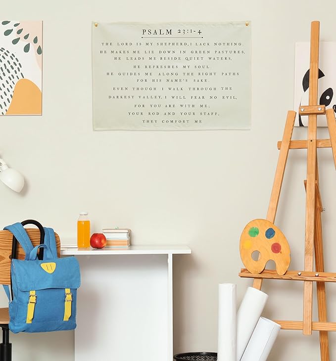 Psalm Christian Bible Verse Scripture Canvas Rectangular Banner-Flag Poster Wall Decor for Baby Boy Girl Kids,Nursery Above Crib Kids Room Bedroom Decor-Baby Shower Baptism Birthday Christmas Gift
