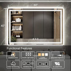 Bathroom Mirror with Lights, 60x40 Inch Gradient Front and Backlit Mirror, 3 Colors Dimmable CRI>90 Double Lights, IP54 Enhanced Anti-Fog, Hanging Plates Wall Mount Lighted Bathroom Mirror
