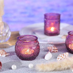 DARJEN 48Pcs Pueple Votive Candle Holders - Vintage Tea Lights Candle Holders, Glass Votives for Party, Wedding Table Centerpieces, Baby Shower Decor & Gift