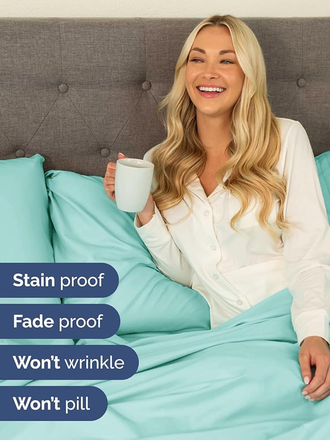 Extra Deep Twin XL Sheet Set - 4 Piece Breathable & Cooling Sheets - Hotel Luxury Bed Sheets Set - Easy & Secure Fit - Soft, Wrinkle Free & Comfy Sheets Set - Spa Blue Sheet Set w/Extra Deep Pockets