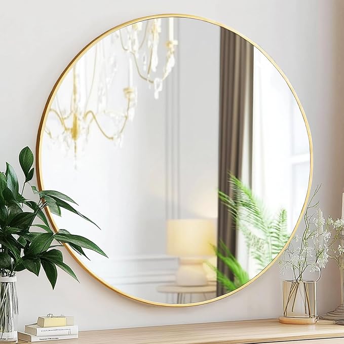 Gold Circle Mirror, Round Mirror 20 inch, Gold Mirror Metal Frame, Round Wall Mirrors for Bathroom, Bedroom, Living Room, Entryway.