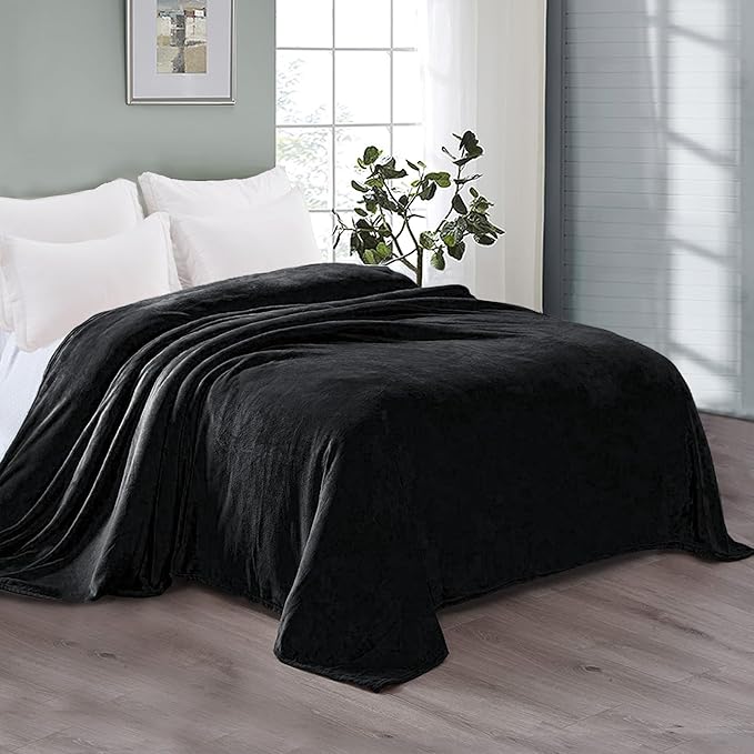 Exclusivo Mezcla Fleece Blanket Twin Size for Bed, Super Soft and Warm, All Season Use, Cozy, Plush, Lightweight, 90x66 Inches, Black