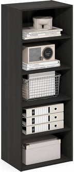 Furinno Basic Book Shelf, 5-Tier Bookshelf, Cube Storage Organizer Bookcase with Open Shelf, 11 x 17 x 44, for Living Room, Bedroom, Home Office, Espresso