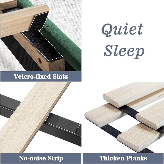 Allewie Queen Bed Frame/Velvet Upholstered Bed Frame with Vertical Channel Tufted Headboard/Strong Wooden Slats/Platform Bed Frame/Mattress Foundation/Box Spring Optional/Easy Assembly/Green