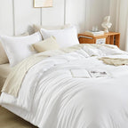 Litanika White Comforters Oversized King Size, 3 Pieces Lightweight Solid Bedding Comforter Set, All Season Fluffy Bed Set (120x98In Comforter & 2 Pillowcases)
