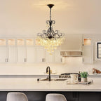 WUZUPS Crystal Chandelier 5-Light Pendant Ceiling Light Modern Lighting Fixture for Dining Room Hallway Bedroom Kitchen Bathroom, H 22.4" x W 18.3", E12 Base, Black