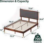 ZINUS Raymond Wood Platform Bed Frame with Adjustable Upholstered Headboard, Solid Wood Foundation, Wood Slat Support, No Box Spring Needed, Easy Assembly, King