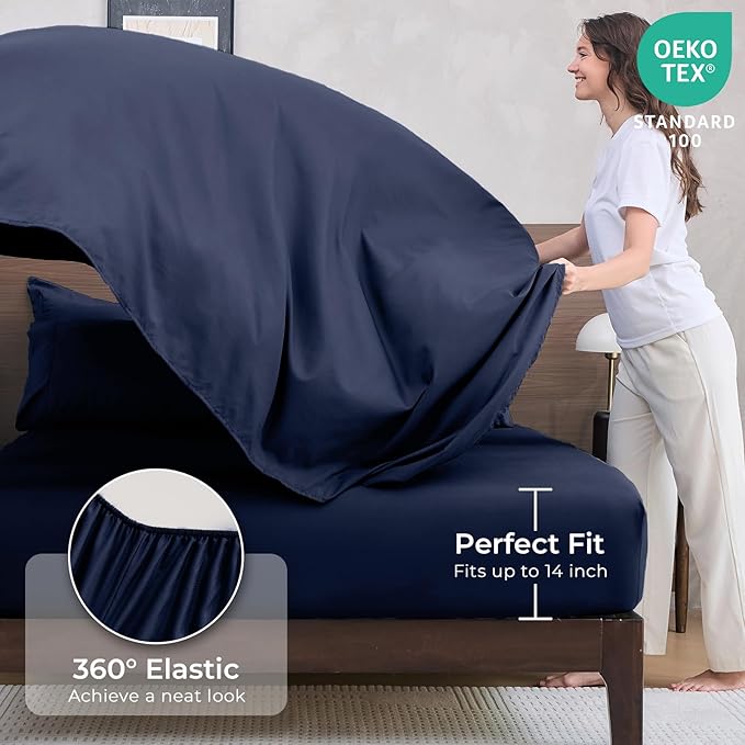 HEVUMYI Navy Blue Full Comforter Set - 7-Piece All Season Bed in a Bag Full, Ultra Soft Bedding Set with Comforter, Flat Sheet, Fitted Sheet, Pillowcases, Pillow Shams, Navy Blue