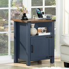 Night Stand with Charging Station and USB Port, 18 Inch Farmhouse Nightstand with Storage Shelf, Rustic Couch End Table with Magnetic Door, Wood Bed Side Tables for Bedroom, Home, Nayv Blue