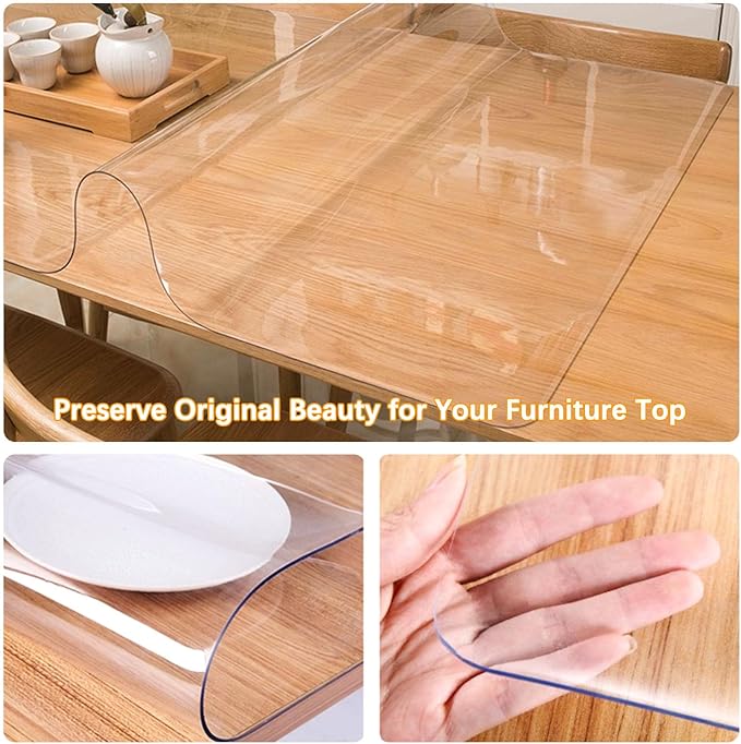 Clear PVC Table Cover Protector for Dining Room, Kitchen, Coffee Table - Waterproof Rectangular Vinyl Tablecloth 38 x 96 Inches