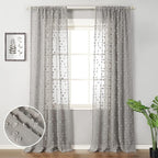 MYSKY HOME Pom Pom Grey Sheer Curtains for Bedroom Girls Room Curtains for Nursery Kids Light Filtering Boho Window Drapes, Rod Pocket, 52 x 95 Inches, 2 Panels
