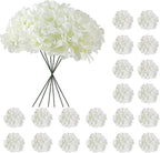 20 Pcs White Hydrangea Artificial Flowers Bulk, Faux Hydrangea Flowers Heads, Artificial Fake Silk Hydrangea Flowers with Stems, White Flowers Artificial for Decoration Wedding Décor
