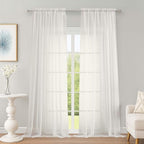OWENIE Ivory Sheer Curtains, Sheer Curtains 96 inches Long 2 Panels Set, Rod Pocket Voile Fimly Sheer Drapes for Living Room/Bedroom, 2pcs, Each 59" W x 96" L
