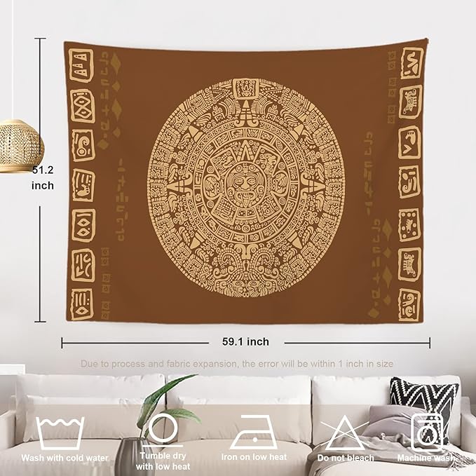 Batmerry Mayan Tapestry, Ancient Aztec Calendar Picnic Mat Beach Towel Wall Art Decoration for Bedroom Living Room Dorm, 51.2 x 59.1 Inches, Latin