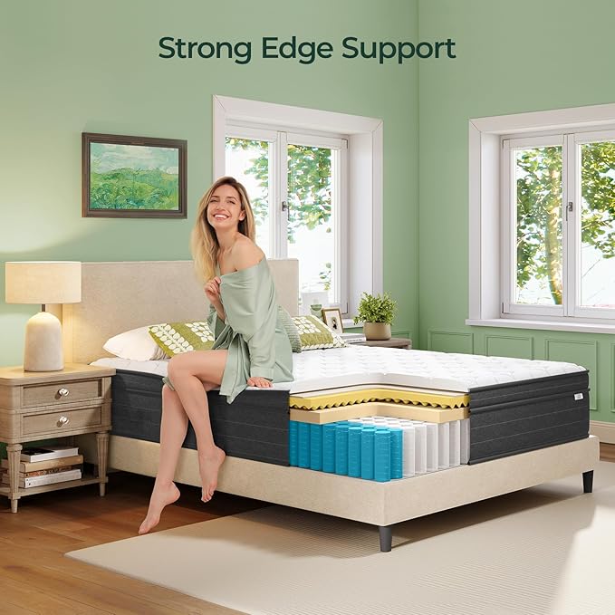 koorlian Twin Size Mattress 12 Inch - Cooling Hybrid Single Mattress in a Box for Back Pain Relief - Pocket Spring & Memory Foam | Fiberglass-Free, Medium Firm Feel, CertiPUR-US, 120 Nights Trial