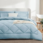CozyLux Queen Comforter Set Light Blue - Bed in a Bag Queen Size 7 Pieces, Luxury Soft Bed Set for All Seasons, Bedding Set with Down Alternative Comforter, Sheets, Pillowcases & Shams