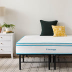 Linenspa 10” Memory Foam and Innerspring Hybrid Mattress + 14” Black Metal Platform Bedframe – Full Mattress + Metal Folding Full Bedframe