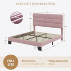 SHA CERLIN Full Platform Bed Frame with Velvet Upholstered Headboard, Mattress Foundation with Strong Wooden Slats Support, No Box Spring Needed, Pink