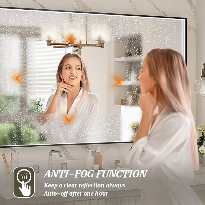 40x28 Inch LED Bathroom Mirror, Black Metal Framed Lighted Mirror for Bathroom, Wall Mouted LED Vanity Mirror with Lights, 3 Colors and Stepless Dimmable, Anti-Fog, Memory