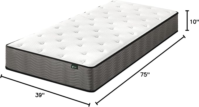 ZINUS 10 Inch True Support Hybrid Mattress [New Version], Twin, Fiberglass Free, Medium Feel, Motion Isolation, Certified Safe Foams & Fabric, Mattress in A Box