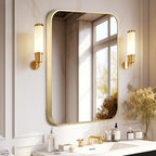 24"x36" Matte Gold Mirror for Wall, Brushed Metal Framed Rounded Corner Rectangular Mirror for Bathroom Vanity,Entryway,Living Room,Bedroom,Vertical or Horizontal