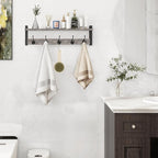Homode Wall Hooks With Shelf, 24 Inch Coat Rack Wall Mount for Entryway, Clothes, Backpack, Key, Purse - Floating Shelf Hanging in Bathroom, Bedroom, Hallway, Rustic Grey
