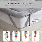 Cooling Mattress Pad Cover, with 100% Cotton Cover and Mesh Shell Underlay, Snow Fiber Filled, Soft, Temperature Regulated, Premium Mattress Protector, Machine Washable (Queen (60x80 inch), Grey)