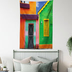 Lunarable Mexican Tapestry Twin Size, Caribbean Houses in Vibrant Color Scheme in Isla Mujeres Mexico Latin America Photo, Wall Hanging Bedspread Bed Cover Wall Decor, Twin Size, Green Pink
