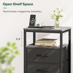 Huuger Nightstand with Charging Station, 27.6 Inch End Table Bedside Table with USB Ports and Outlets, Fabric Drawers, Night Stand for Bedroom, Charcoal Gray