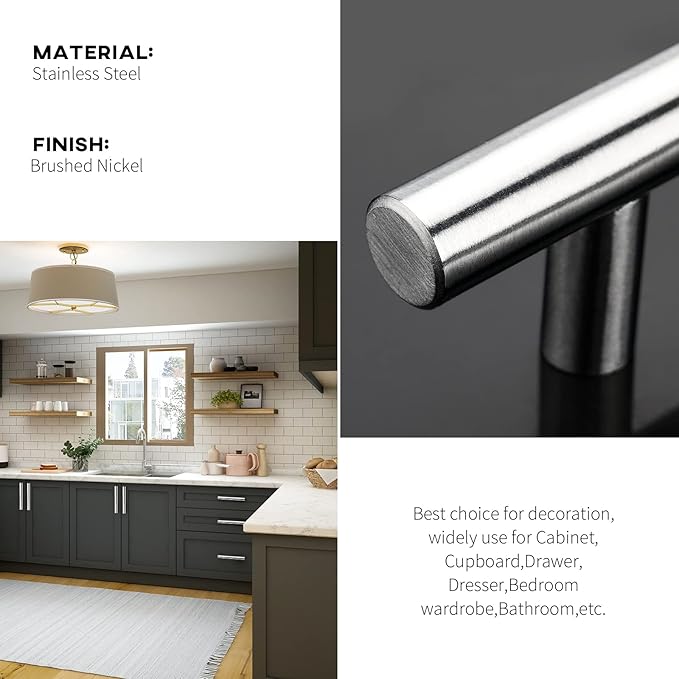 homdiy 400 Pack Drawer Handle Brushed Nickel Kitchen Hardware - HD201SN Cabinet Handles for Kitchen Furniture Hardware Derocative Straight Handle Pull, 8-4/5in Hole Centers