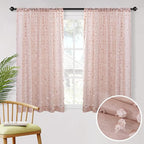 MYSKY HOME Pom Pom Pink Sheer Curtains for Bedroom Girls Room Dusty Rose Curtains 63 inch Length for Nursery Kids Light Filtering Boho Window Drapes, Rod Pocket, 52" Wide, 2 Panels