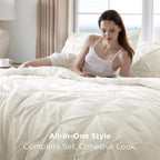 Bedsure California King Comforter Set - Cal King Bed Set 7 Pieces, Pinch Pleat Ivory Cali King Bedding Set with Pintuck Comforter, Sheets, Pillowcases & Shams
