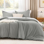 Litanika Comforters Medium Gray Oversized Queen Size, 3 Pieces Lightweight Solid Bedding Set & Collections, All Season Fluffy Bed Set (98x98In Comforter & 2 Pillowcases)