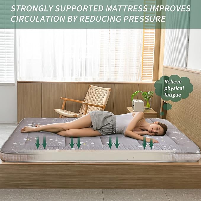 MAXYOYO Grey Constellation Futon Mattress, Padded Japanese Floor Mattress Quilted Bed Mattress Topper, Extra Thick Folding Sleeping Pad Breathable Floor Lounger Guest Bed for Camping Couch, Queen