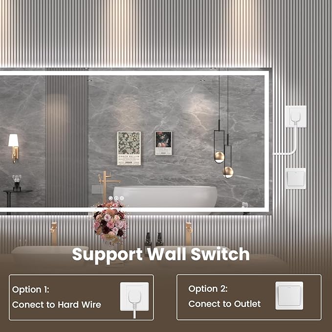 88"X38" LED Bathroom Mirror with Front Lights and Backlit, Anti-Fog, Dimmable, Shatter-Proof Tempered Glass, Lighted Bathroom Vanity Mirror for Wall with 3 Colors, Memory Function