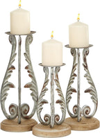 Deco 79 Metal Solid Candle Holder, Set of 3 14", 12", 10"H, Silver