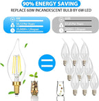 Dimmable E12 Candelabra Bulb 60 watt, 6W 630 LM Dimmable E12 LED Bulb 5000K Daylight White, Vintage Flame Tip LED Chandelier Light Bulbs, 6-Pack