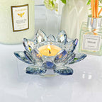 Crystal Lotus Flower Tealight Candle Holders/Glass Tea Light Candlestick Decor Decoration for Christmas Home Wedding Party… (Blue 2pcs)