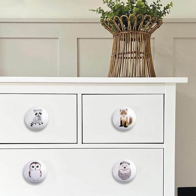 6 Pack 1.5" Safari Animal Ceramics Nursery Kids Cute Funky Decorative Cabinet Dresser Drawer Knobs (Hedgehog)