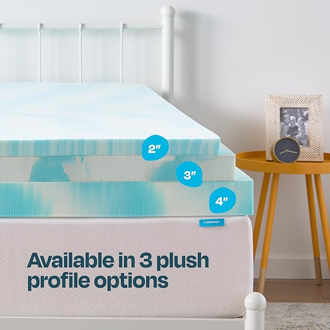 Linenspa 3 Inch Gel Swirl Memory Foam Mattress Topper – Cooling Gel Infused – Pressure Relieving Bed Topper - Mattress Pad – CertiPUR Certified - Queen Size