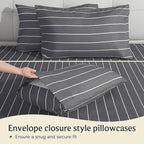 LuxClub 4 PC Cal King Size Sheet Set Bed Sheets, Breathable Luxury Deep Pockets Wrinkle Free Cooling Sheets Machine Washable Hotel Bedding (Cal King, Striped Light Grey)
