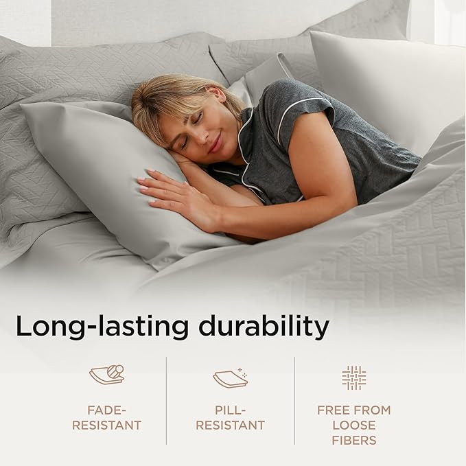 Threadmill Luxury 800 Thread Count 100% Cotton Sheets - Sateen Weave Twin XL Bed-Sheets, Better Than Egyptian Cotton,3 Pc Solid Bedding Set (Moonrock Grey), Fits 15" Deep Pocket