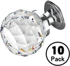 Alzassbg 10 Pack Clear Crystal with Chrome Plated Drawer Knobs, 1-1/5 Inch(30mm) Cabinet Knobs Round Diamond Crystal Knobs for Drawers AL1002