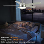 YUHAO 52 Inch Brushed Nickel Ceiling Fan with Light and Remote Control.Noiseless,Dimmable,3CCT,6 Speeds Reversible, DC Ceiling Fans for Indoor or Covered Outdoor