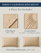 LANE LINEN 100% Organic Cotton Fully Elasticized California King Sheet Set, Low Pilling Fade Resistant Machine Washable Naturally Cooling Cal King Bedding Set, Soft & Comfy Cotton Sheets – Linen