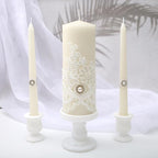 White Unity Candle Holder - Glass Candle Holders for Pillar Candles Taper Candles, Glass Candlestick Holders Set of 3, Decorative Clear Glass Candlestick Holder for Wedding Church Centerpiece
