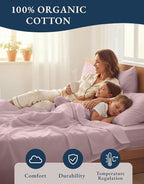 LANE LINEN 100% Organic Cotton Twin XL Bed Sheets Set, Machine Wash Fully Elasticized Twin XL Sheet Sets, Luxury Hotel Percale Bedding Sheet & Pillowcases, Soft & Comfy -Sepia Rose