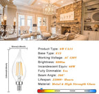 Dimmable E12 Candelabra LED Bulbs 60 Watt Incandescent Equivalent, 2700K Warm White, Clear Filament LED Chandelier Light Bulbs 6W, 600lm, CA11 Vintage Ceiling Fan Light Bulb with Flame Tip, 12-Pack