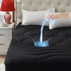 Full Size Mattress Pad Waterproof, Cooling Mattress Topper for Double Bed, Pillow Top Quilted Fitted Mattress Protector Cover with 8-21" Deep Pocket (54x75 inch, Black)